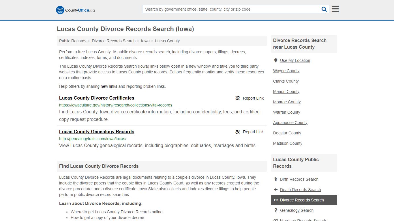 Lucas County Divorce Records Search (Iowa) - County Office